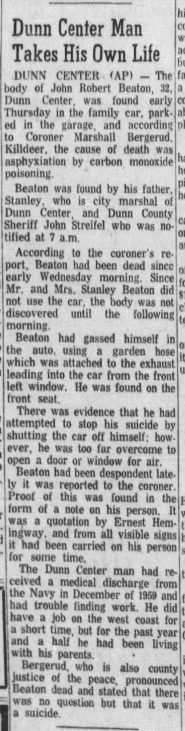 Clipping from The Bismarck Tribune